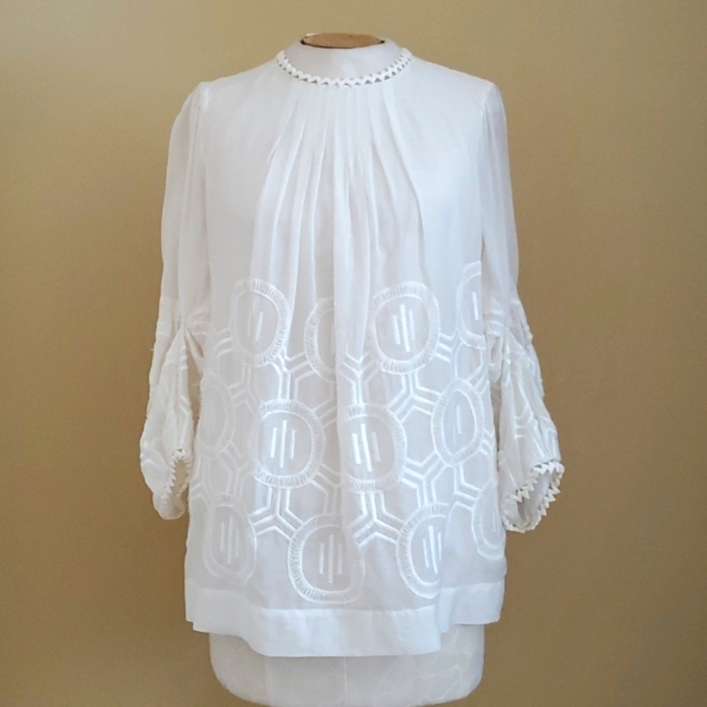 BCBG Max Azyria Silk Cotton Lined Pattern Blouse